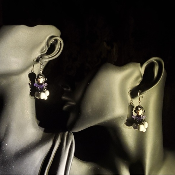 Tribal Handmade Jewelry - Elegant Purple and White Floral Drop Earrings